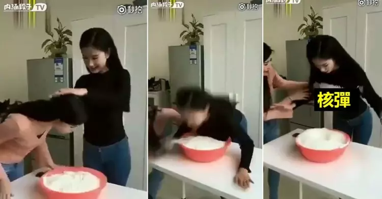 正妹起身那瞬間…竟讓所有人震驚!被整沾麵粉….「核彈級炸裂」網:震驚我眼界