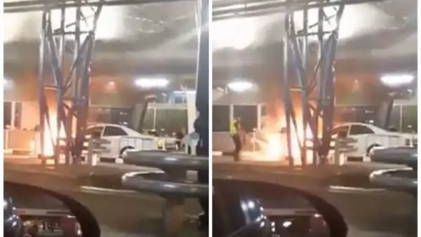 兀蘭關卡汽車起火 好嚇人