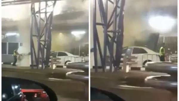兀蘭關卡汽車起火 好嚇人