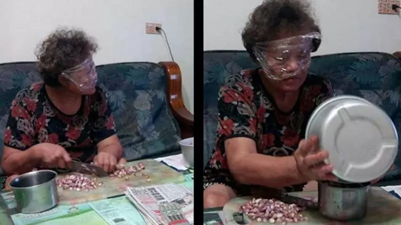 不再流淚!阿嬤切蔥戴「神秘防護」網讚:專業級
