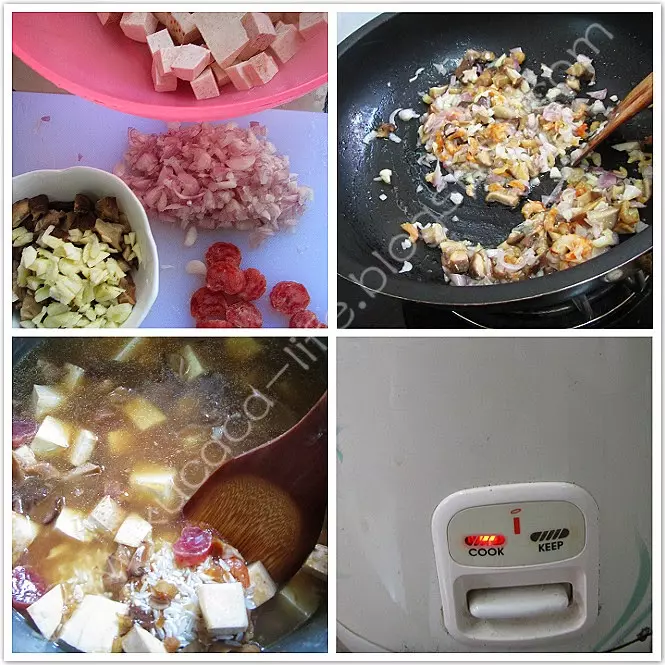 芋頭飯 簡易做法~統統材料炒香後,倒入電飯鍋『一鍋熟』就好了!!!