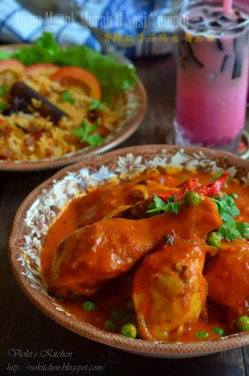 【香辣紅番茄雞 Ayam Masak Merah + 番茄飯 Nasi Tomato】 傳統馬來風味