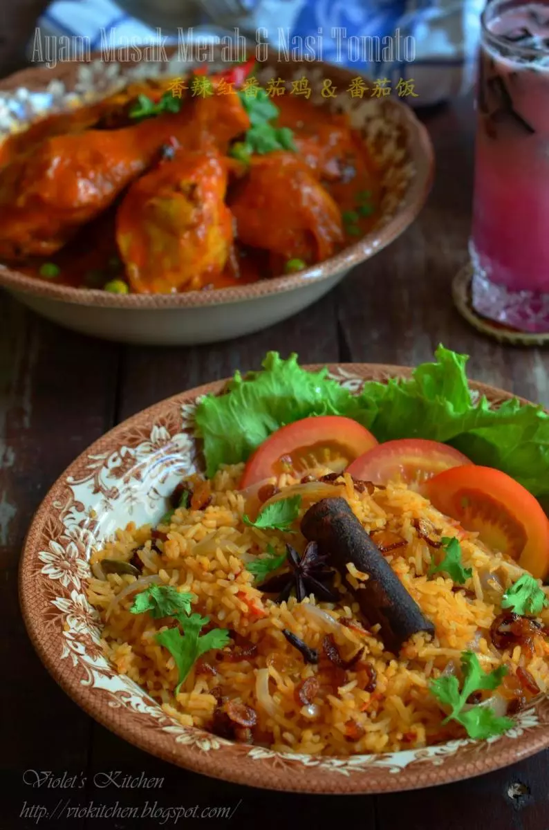 【香辣紅番茄雞 Ayam Masak Merah + 番茄飯 Nasi Tomato】 傳統馬來風味