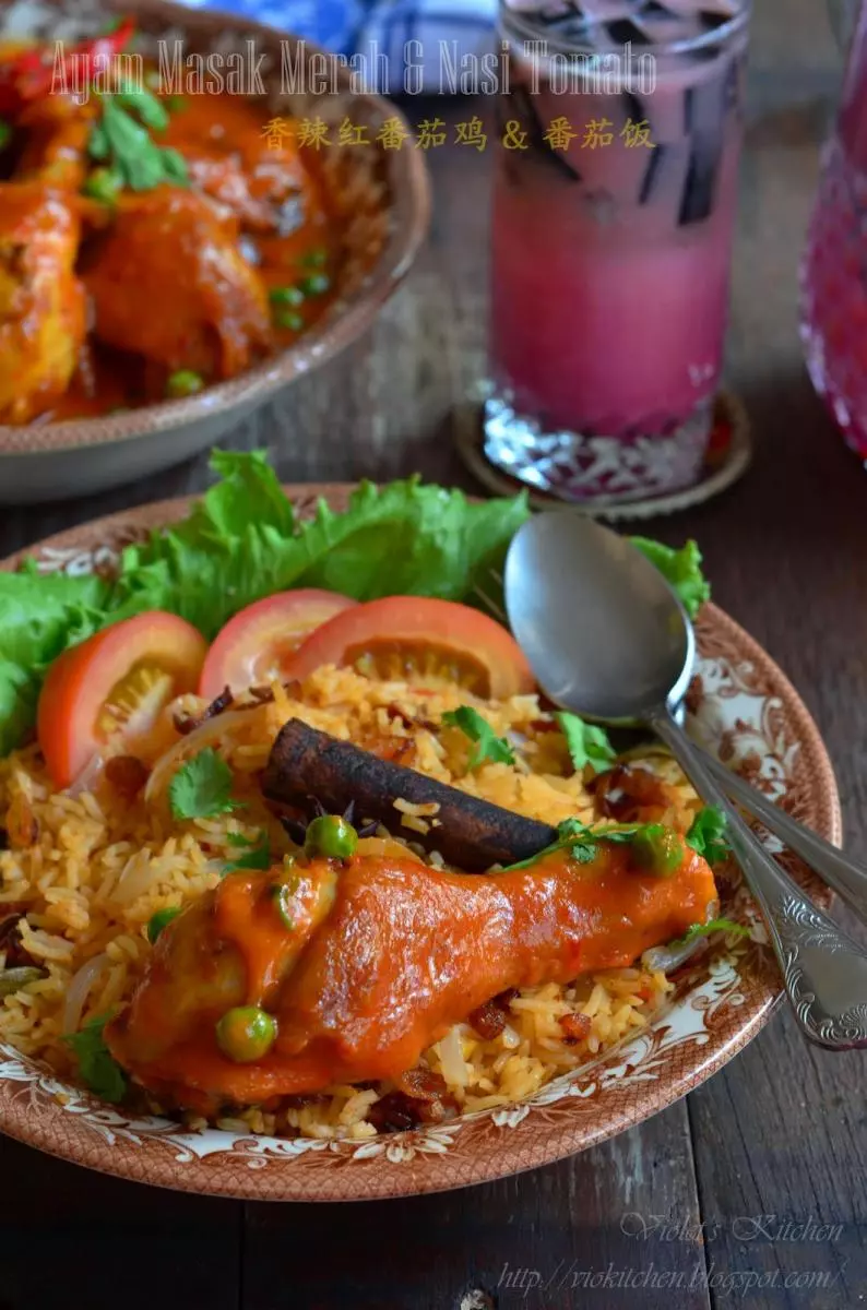 【香辣紅番茄雞 Ayam Masak Merah + 番茄飯 Nasi Tomato】 傳統馬來風味