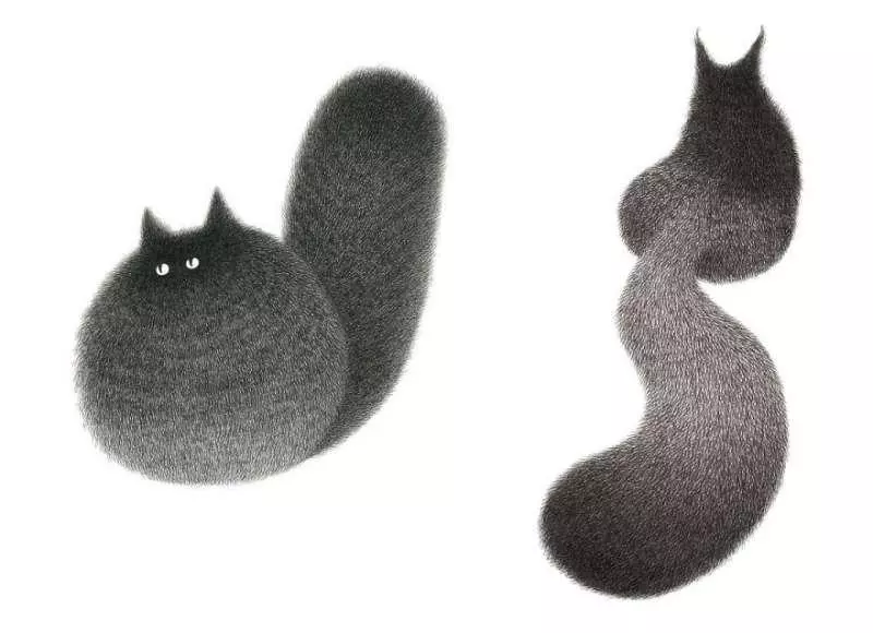 大馬插畫家用黑色墨水創作出「蓬鬆喵星人」 看一眼就很想把它帶回家
