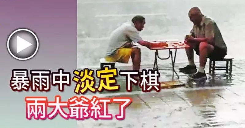 暴雨中淡定下棋 兩大爺紅了