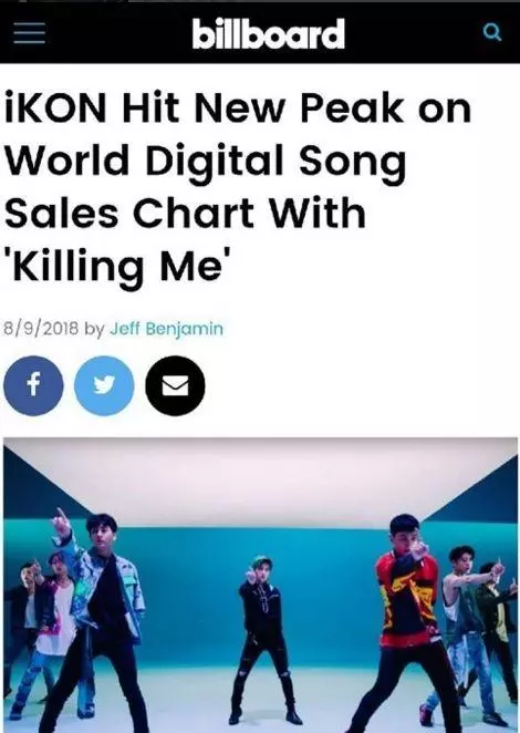 美Billboard聚焦iKON,「《Killing Me》突破自我再創新高」!