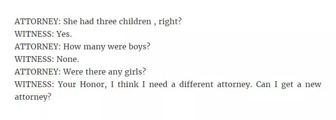 24個讓法官笑到內傷的「超ㄎ一ㄤ法庭對話」,#5 證人:「你真的有通過律師考試嗎?」