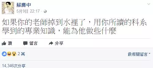 「如果老師掉到水裡,用你系上學到的知識能為他做什麼?」各科系神回覆讓網友笑到流淚:幫老師QQ
