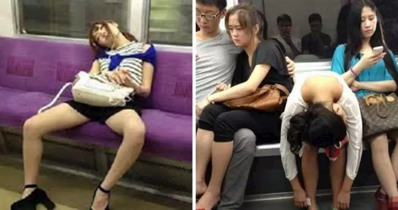 聽說日本地鐵到處都可以看到乘客睡死的樣子?第15張的妹子這樣也太可怕...