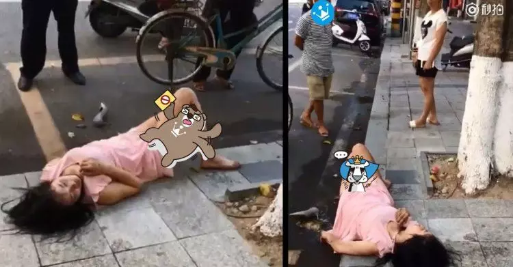 衣著清涼妹醉躺路上,路人猛盯….大爺成亮點:你看了好久!