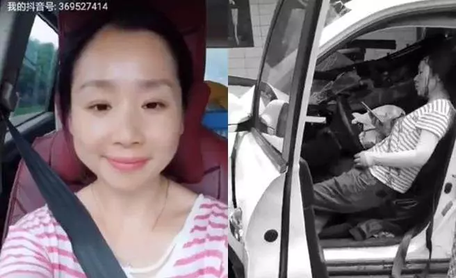 女子邊開車邊「抖音」結果猛撞護欄插入貫穿全車!在車裡待救時,仍在滑著手機!