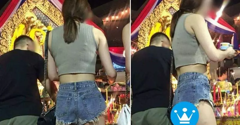 拜拜 意外發現前方妹子穿超狂!佛前也敢「送福利」?! -