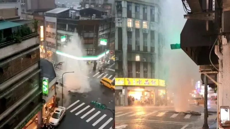 大雷雨襲擊!西門町人孔蓋噴飛機車騎士當場摔地
