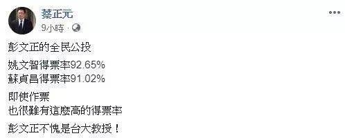 姚、蘇民調「超驚人」?彭文正慘遭打臉:不愧是台大教授