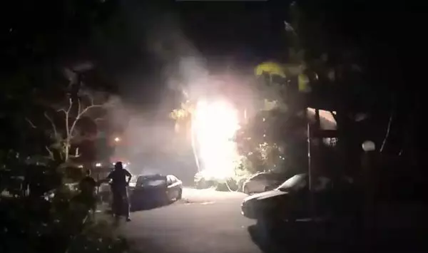(有現場視頻)疑電線短路國能電箱大火後發出爆炸聲