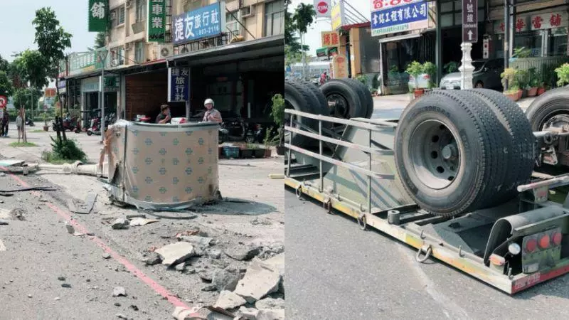 20噸鋼圈墜落「高雄天堂路」如爆炸現場 16秒驚悚畫面曝光