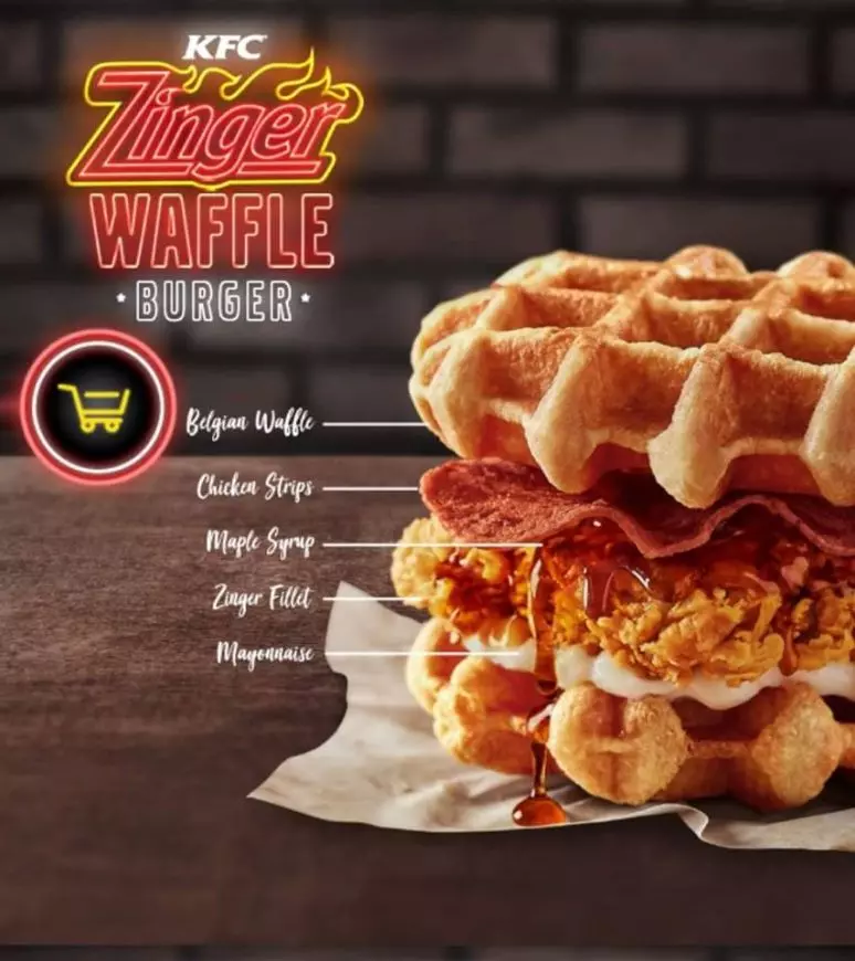 【騙很大!】KFC最新『Zinger Waffle Burger』炸雞肉片小到看不見!網友:照片僅供參考!