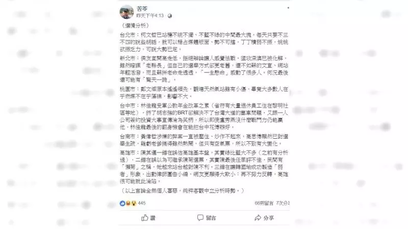 這些人會當選!苦苓預測「六都當選名單」 網友狂吐槽