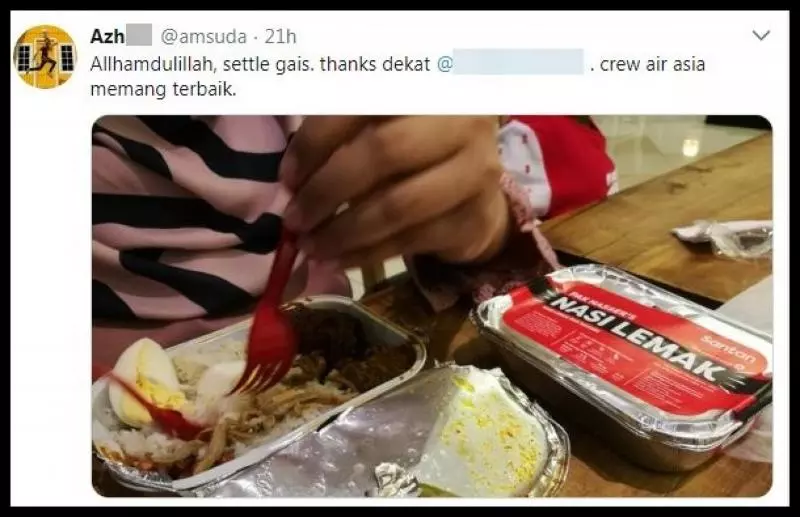 孕妻想吃亞航椰漿飯,大馬男子:在外面有賣嗎?亞航回復令網友大笑!