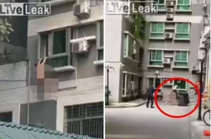 偷吃到一半老公回來了, 小王裸掛4樓墜落摔進垃圾桶 !