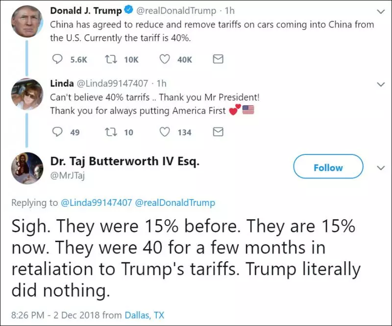 特朗普邀功稱:中國答應降低汽車關稅!隨即遭美國網友調侃!