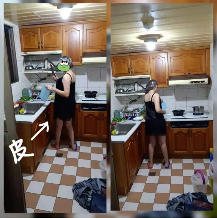 白皙老婆好調皮!細肩睡衣煮飯「頭戴這超爆笑」…轉身網全歪樓:側面很兇!