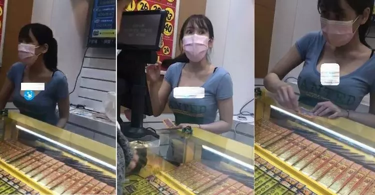 彩券行妹子超誇張!神低領口… 40s 網暴動全暈:該買彩券了(影)