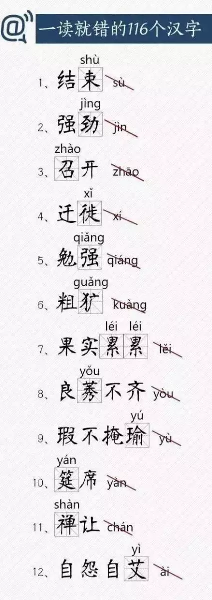 一讀就錯的116個漢字，來挑戰下你能讀對多少？