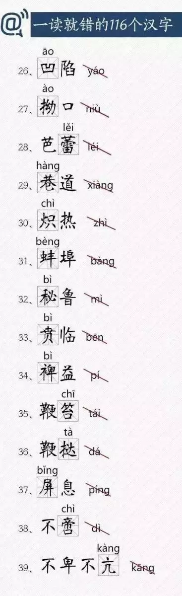 一讀就錯的116個漢字，來挑戰下你能讀對多少？