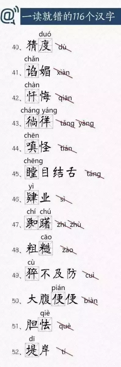 一讀就錯的116個漢字，來挑戰下你能讀對多少？
