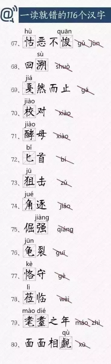 一讀就錯的116個漢字，來挑戰下你能讀對多少？