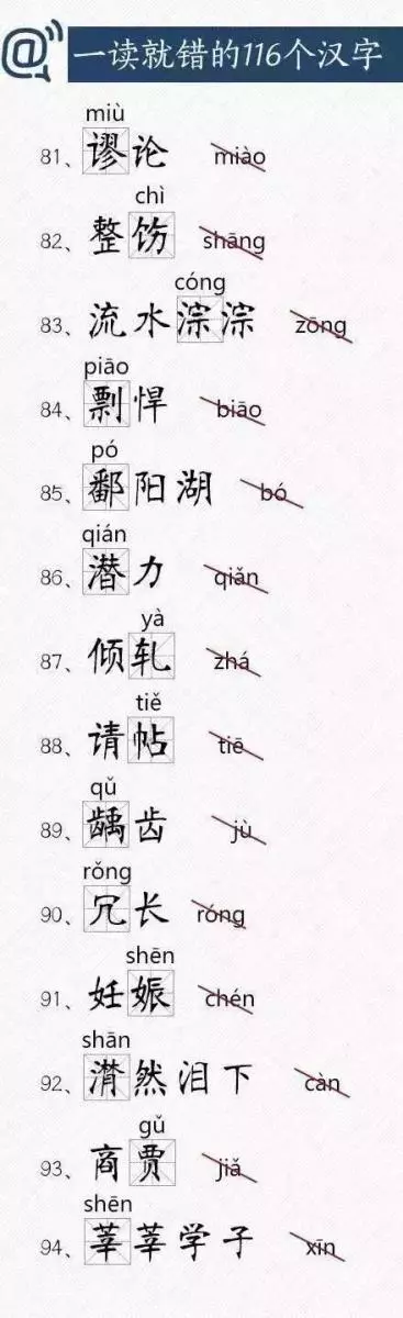 一讀就錯的116個漢字，來挑戰下你能讀對多少？