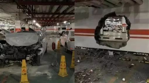 三寶女停車「撞穿牆」 網友看傻眼