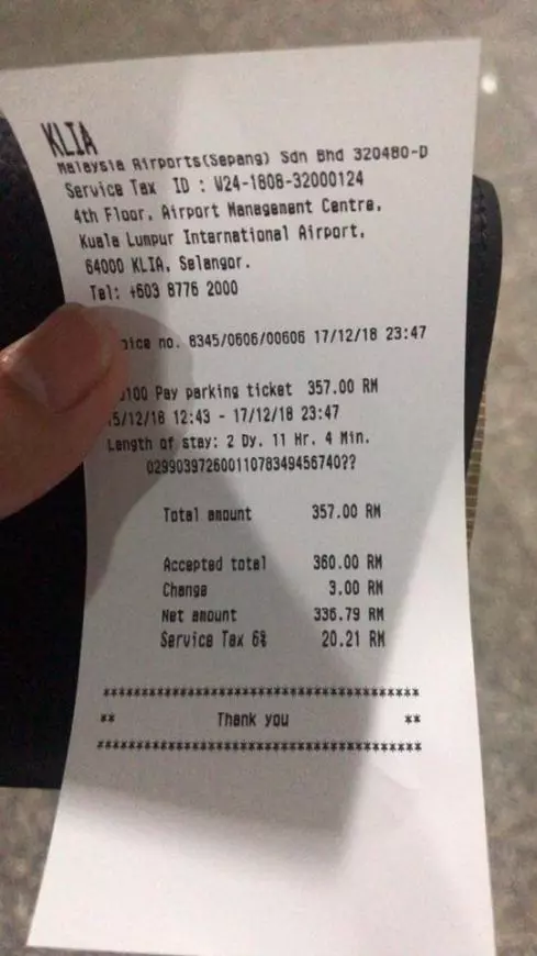 【比機票還貴!】車子停在KLIA兩天收費竟高達RM357!他崩潰喊:「人生最貴的parking!」