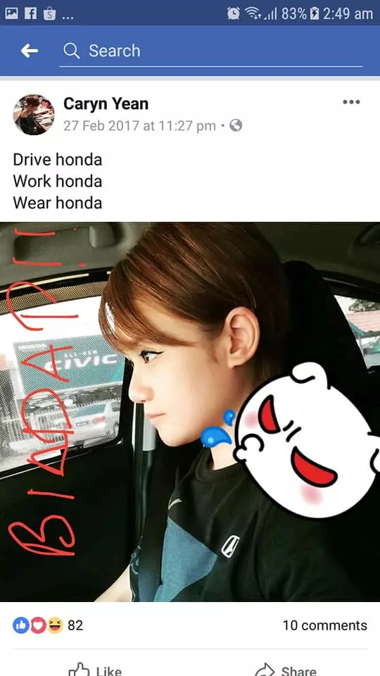 民眾持續給壓力 HONDA,一定要炒掉她!女銷售員不堪騷擾關掉FB戶口!她的名字IC地址也已經被人肉搜查出來了!
