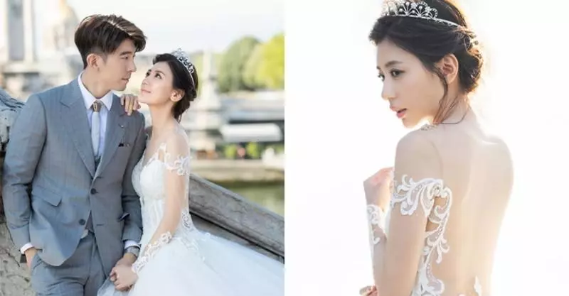 賈靜雯4套嫁衣!蕾絲滾邊「大秀深V美背」散發女王氣勢 最後「星空婚紗超美」讓尪整晚親不停