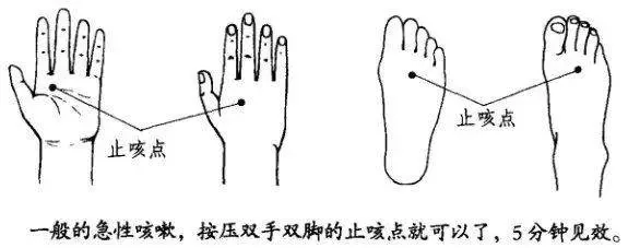 止咳點在手及腳上都有,只要按的對,5分鐘見效。