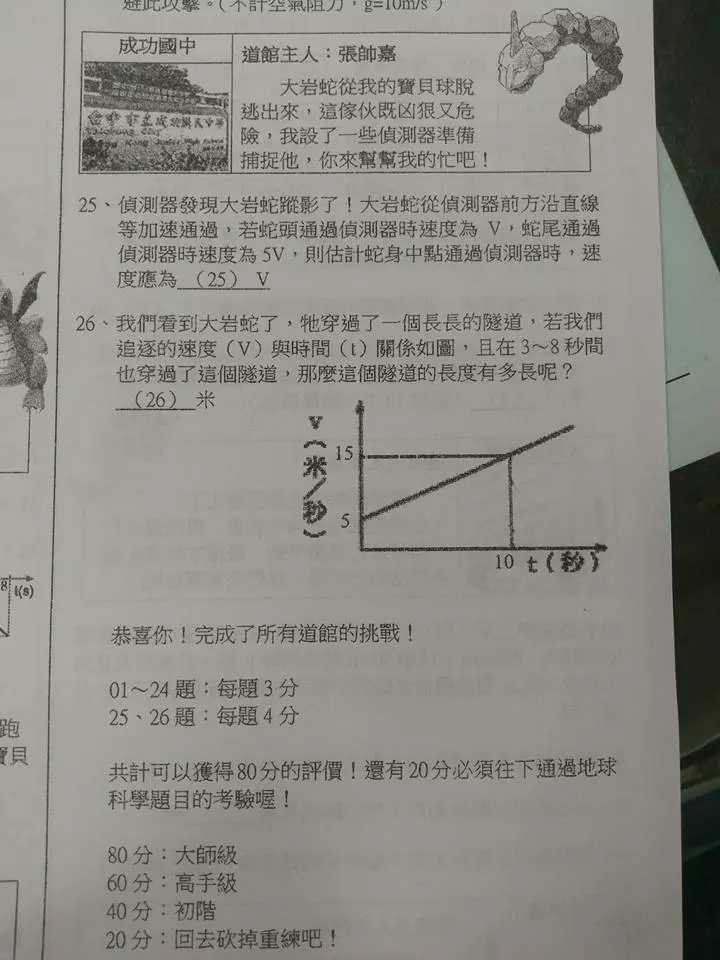 國三自然考卷「整張都是寶可夢」 卡比獸害網哭:害我討厭這款遊戲