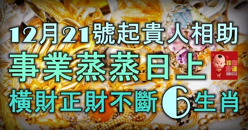 12月21號開始,貴人相助,事業蒸蒸日上,橫財正財不斷的6大生肖!