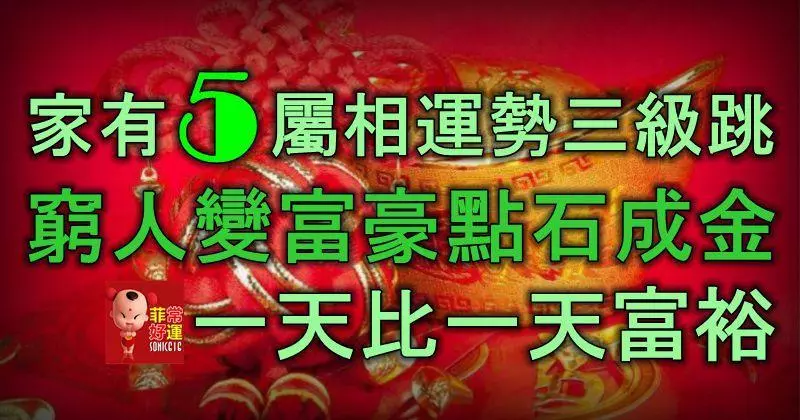 家有5屬相,運勢三級跳,窮人變富豪,點石成金, 一天比一天富裕!