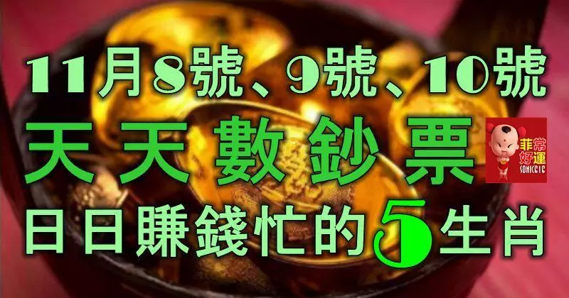 11月8號、9號、10號內,天天數鈔票, 日日賺錢忙的5大生肖!