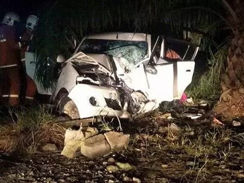 轎車失控撞樹,女郎頭重傷死。R.I.P