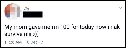 大馬巫裔女子:我媽今天只給我100塊,該怎麼活?網友忍不住炮轟! !