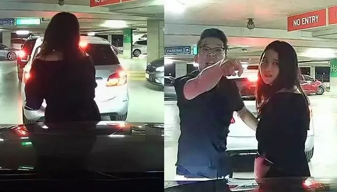 女子以肉身擋車讓朋友車插隊!這樣無賴的動作惹怒司機火滾,不客氣怒撞上去! -