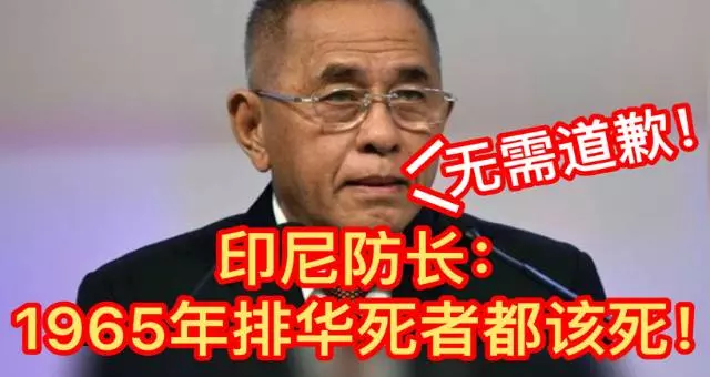 印尼國防部長語出驚人 1965年排華死者們都該死 無需道歉