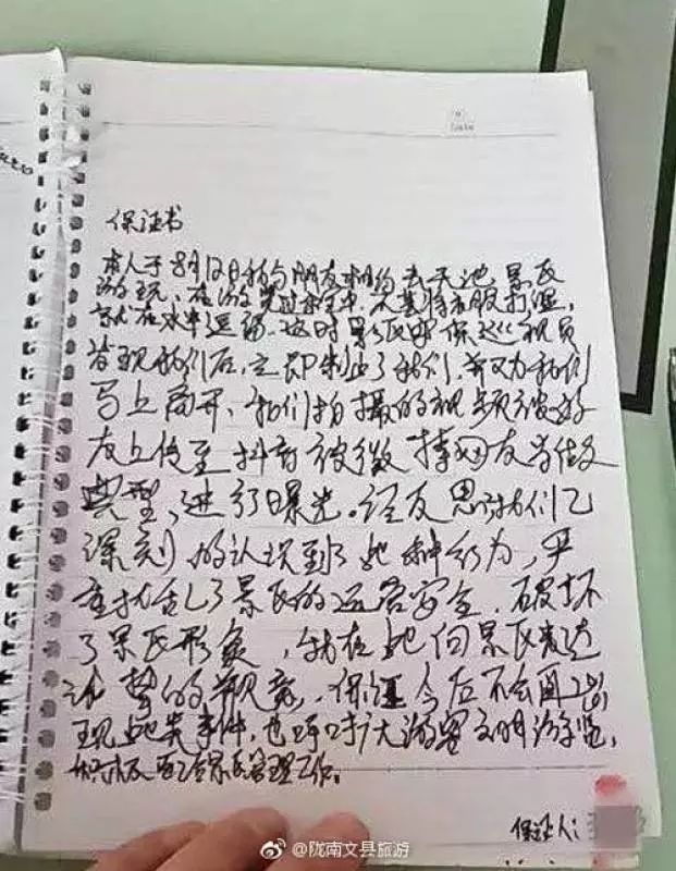 天池當泳池 發抖音炫耀 遊客被罰寫道歉書