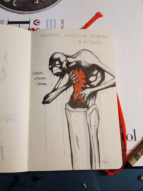 《 18 幅恐怖顫慄插畫》一次讓你看懂【精神疾病者的狂亂心理狀態】