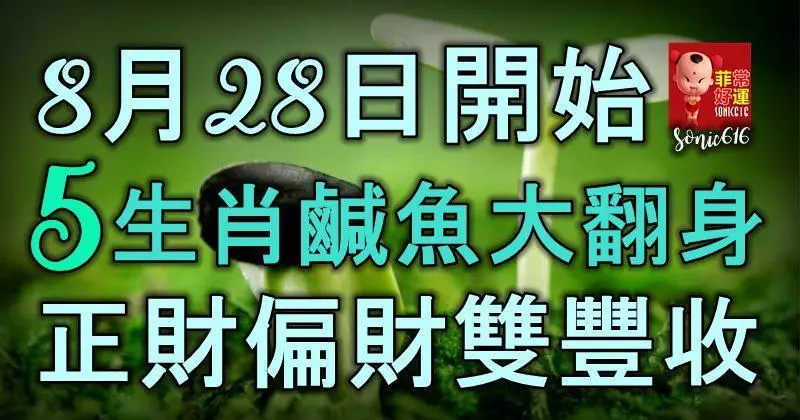 8月28號開始,5大生肖鹹魚大翻身,正財偏財雙豐收,富貴難擋