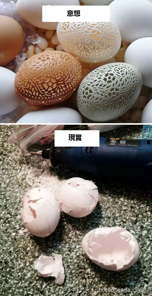 12個讓我笑噴「意想中VS現實中」的超失敗DIY作品,#3 就算用一千顆蛋也不會成功刻出來
